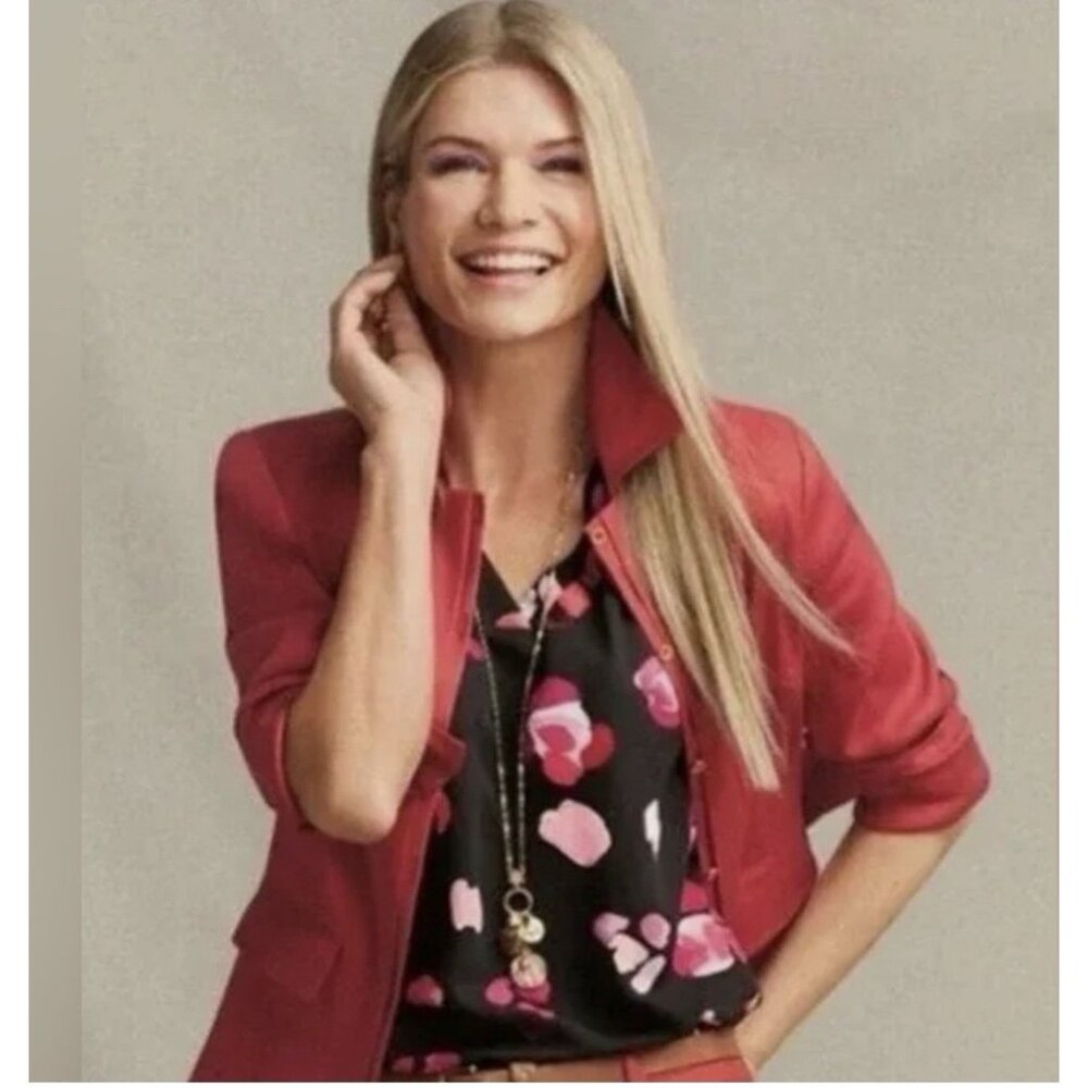 Cabi Peony Petal Tunic Top Small Floral Blouse Black Pink Style 5523 Summer EUC